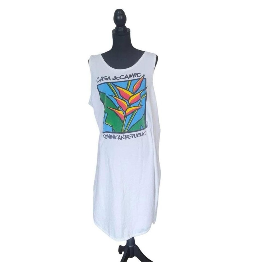 Vintage 90s Cal Cru Dominican Republic Graphic Swim Cover Nightgown Oversized‎